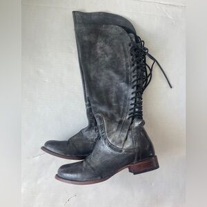 Freebird By Steven Stag Size 9 Black Gray Leather Distressed  Knee Hi Boots